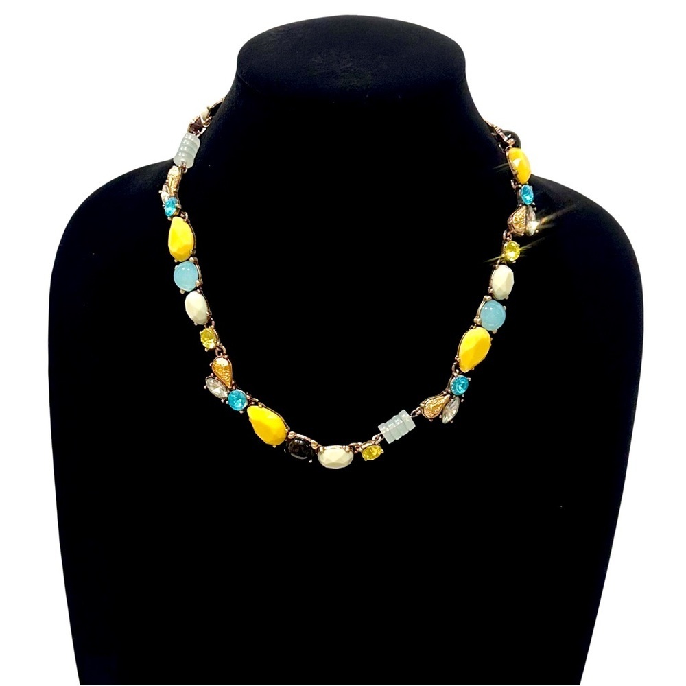 LOFT | Brass Blue & Yellow Stone and Gemstone Collar Necklace | NWT - Picture 5 of 9